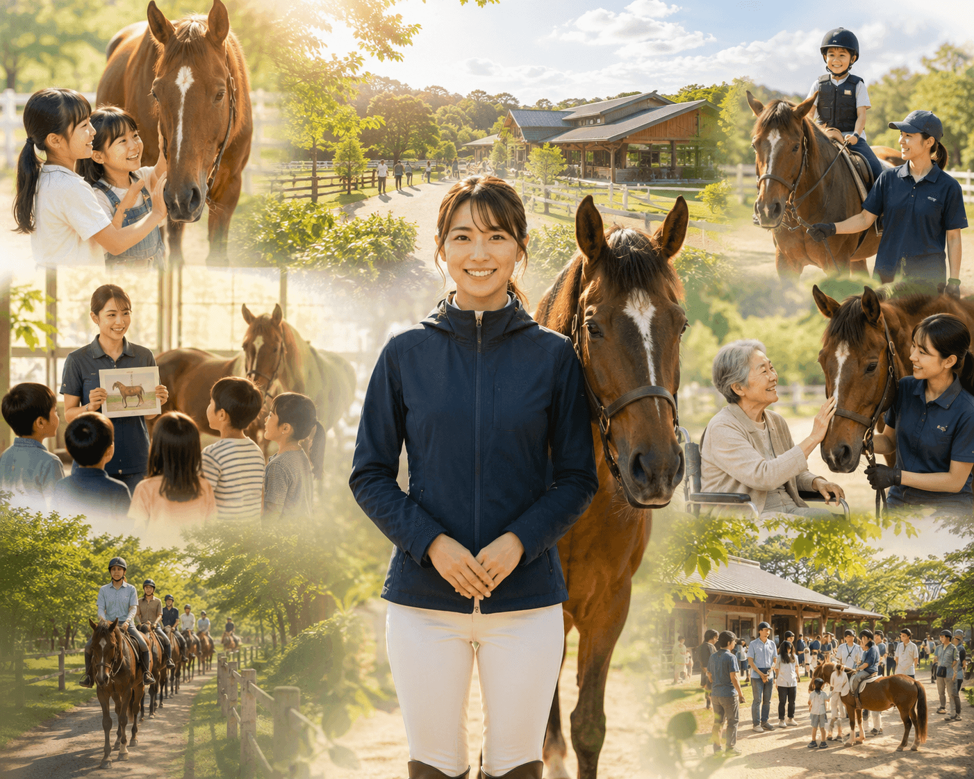 子どもたちと馬、観光牧場、乗馬体験、高齢者とのふれあい